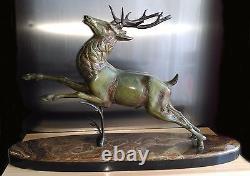 Large bronze deer by ERGET (19th-20th century) signed on a marble base