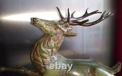 Large bronze deer by ERGET (19th-20th century) signed on a marble base