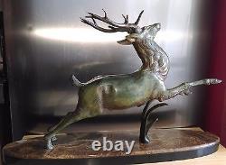 Large bronze deer by ERGET (19th-20th century) signed on a marble base