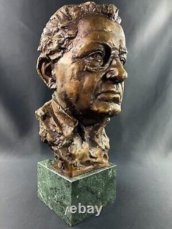 Large numbered, dated bronze patinated bust on green marble base signed by Milan Lukac