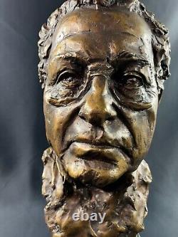 Large numbered, dated bronze patinated bust on green marble base signed by Milan Lukac