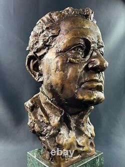 Large numbered, dated bronze patinated bust on green marble base signed by Milan Lukac