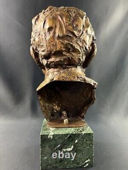 Large numbered, dated bronze patinated bust on green marble base signed by Milan Lukac