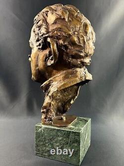 Large numbered, dated bronze patinated bust on green marble base signed by Milan Lukac