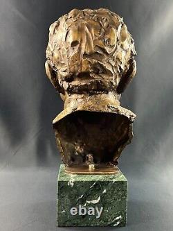 Large numbered, dated bronze patinated bust on green marble base signed by Milan Lukac