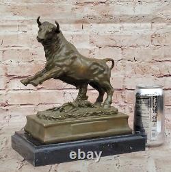 Limited Edition Signed Milo Pure Bronze Bull Statue on Cubist Marble