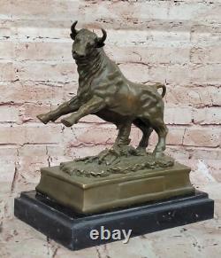 Limited Edition Signed Milo Pure Bronze Bull Statue on Cubist Marble