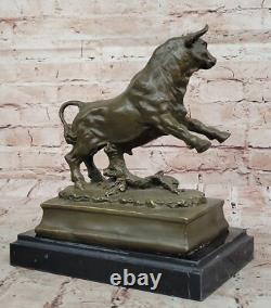 Limited Edition Signed Milo Pure Bronze Bull Statue on Cubist Marble