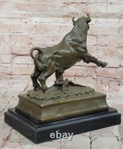 Limited Edition Signed Milo Pure Bronze Bull Statue on Cubist Marble