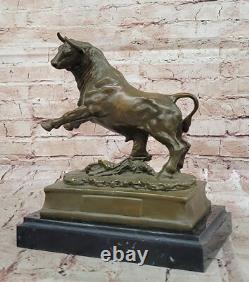 Limited Edition Signed Milo Pure Bronze Bull Statue on Cubist Marble