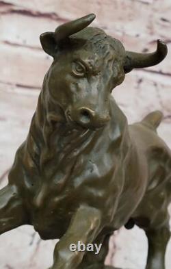Limited Edition Signed Milo Pure Bronze Bull Statue on Cubist Marble