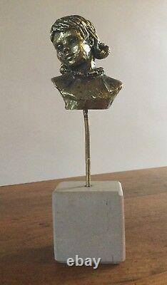 Little Girl Bust. Gilted Bronze/marble Base. Monogrammed Pm. 10x7x5. Height 25