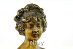 Louis Chalon Former Bronze Patinated Marble Sculpture Bust Woman 1900 Signed