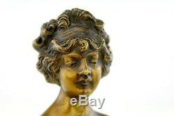 Louis Chalon Old Gilt Bronze Patinated Marble Sculpture Bust Woman In 1900 Signed