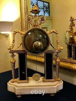 Louis Xvi-era Portico Pendule In Gilded Bronze And Marble By Repond Paris