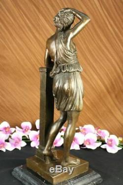 Made Hand Signed Lang Pretty Flesh Greek Goddess Bronze Marble Base Figurine