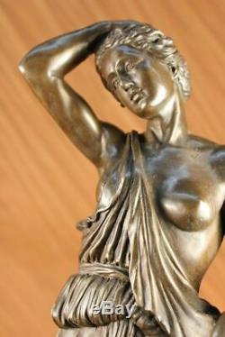 Made Hand Signed Lang Pretty Flesh Greek Goddess Bronze Marble Base Figurine