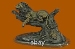 Made Hand Signed Large Moigniez Lion Resting Bronze Marble Figurine