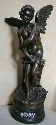 Magnificent Bronze On Marble Xixth Angel Signed Hippolyte Moreau