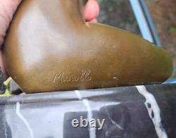 Magnificent Kneeling Woman Bronze Marble Base Signed Manollo Beautiful Hair