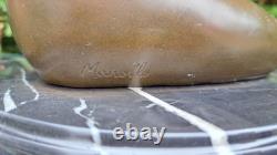 Magnificent Kneeling Woman Bronze Marble Base Signed Manollo Beautiful Hair