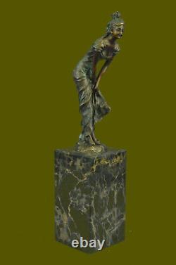 Maiden Bronze Sculpture Signed Real Very Detailed Marble Base Statue
