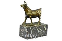 Male Bull Signed Milo Bookend Fine Bronze Sculpture Marble Base Statue Sale.