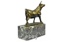 Male Bull Signed Milo Bookend Fine Bronze Sculpture Marble Base Statue Sale.
