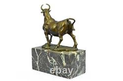 Male Bull Signed Milo Bookend Fine Bronze Sculpture Marble Statue Decor