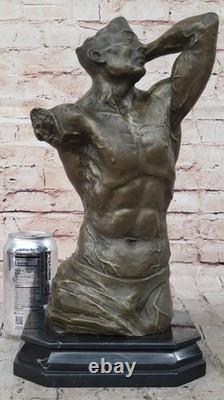 Male Muscular Torso Signed Original Bronze Sculpture Figurine Marble Chair