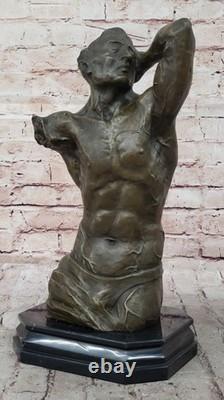 Male Muscular Torso Signed Original Bronze Sculpture Figurine Marble Chair