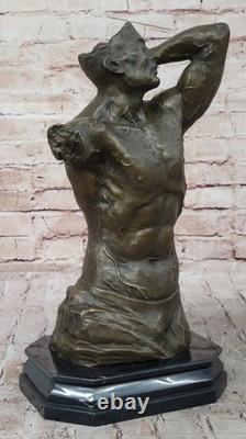 Male Muscular Torso Signed Original Bronze Sculpture Figurine Marble Chair