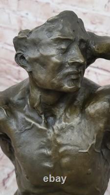 Male Muscular Torso Signed Original Bronze Sculpture Figurine Marble Chair