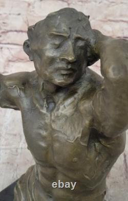Male Muscular Torso Signed Original Bronze Sculpture Figurine Marble Chair