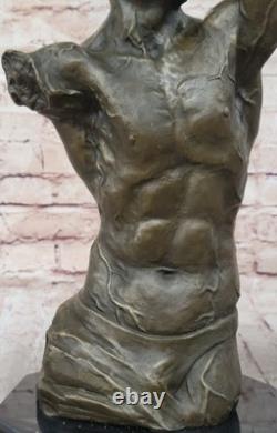 Male Muscular Torso Signed Original Bronze Sculpture Figurine Marble Chair
