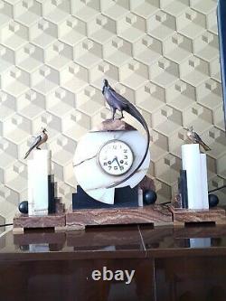 Marble Art Deco Clock Pendulum And Bronze Signed F. H Danvin