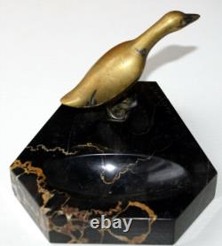 Marble Ashtray and Bronze Goose in Art Nouveau Style, signed A. MARIONNET