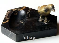 Marble Ashtray and Bronze Goose in Art Nouveau Style, signed A. MARIONNET