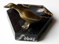 Marble Ashtray and Bronze Goose in Art Nouveau Style, signed A. MARIONNET