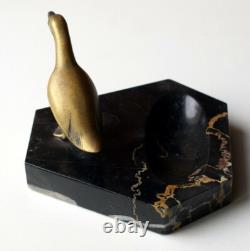 Marble Ashtray and Bronze Goose in Art Nouveau Style, signed A. MARIONNET