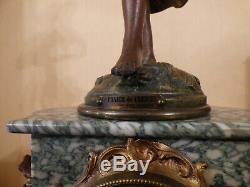 Marble Clock Regulates Patina Bronze Sculpture Signed Auguste Moreau Nineteenth