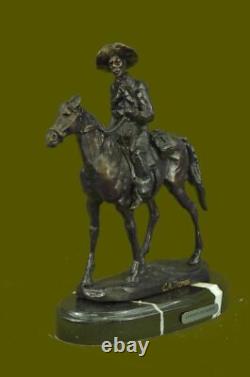 Marble Figurine Sculpture of Thomas Cowboy on Horse Sheriff, Signed NR