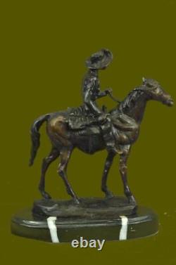 Marble Figurine Sculpture of Thomas Cowboy on Horse Sheriff, Signed NR