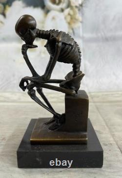 Marble Figurine, Skeleton Thinker in Solid Bronze, Signed Milo, Modern Art