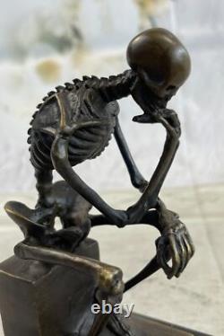 Marble Figurine, Skeleton Thinker in Solid Bronze, Signed Milo, Modern Art