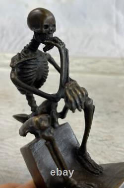 Marble Figurine, Skeleton Thinker in Solid Bronze, Signed Milo, Modern Art