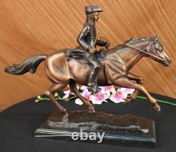 Marble Horse On Soldier French Mene Pj Signed Done Bronze Sculpture Art