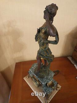 Marble Pendule Regulates Bronze Patina Sculpture By Auguste Moreau 19th
