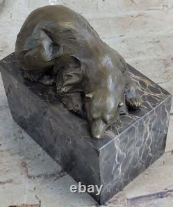 Marble Sculpture of a Sleeping Polar Bear in Bronze Signed