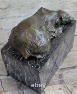 Marble Sculpture of a Sleeping Polar Bear in Bronze Signed